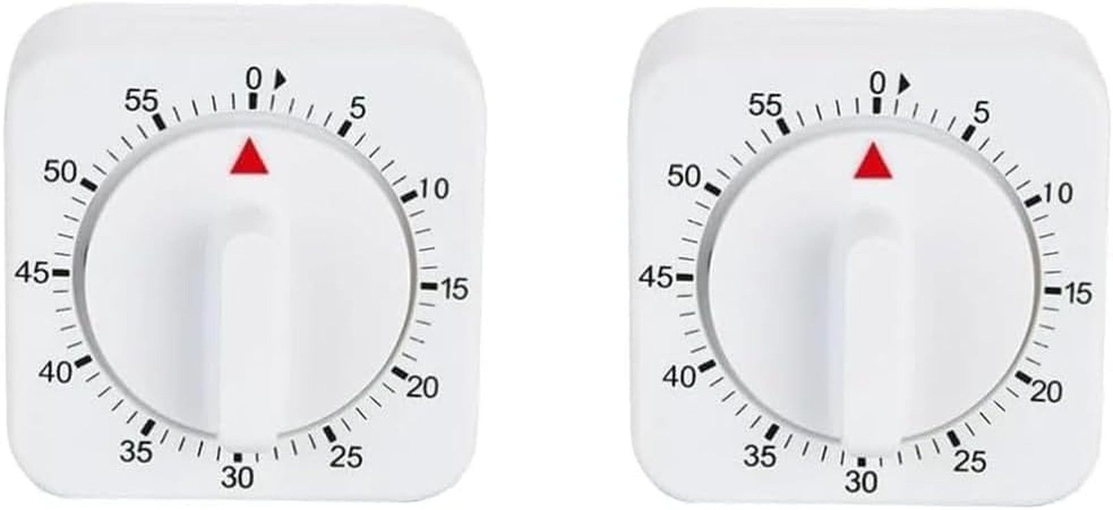 2-Pack White 60-Minute Mechanical Kitchen Timers Loud Alarm Wind-Up Visual Cooki