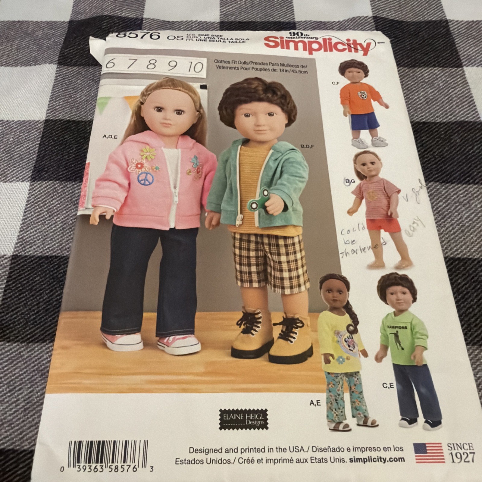 Simplicity 8576 18" Unisex Doll Clothes Sewing Craft Pattern Pants Hoodie Cut