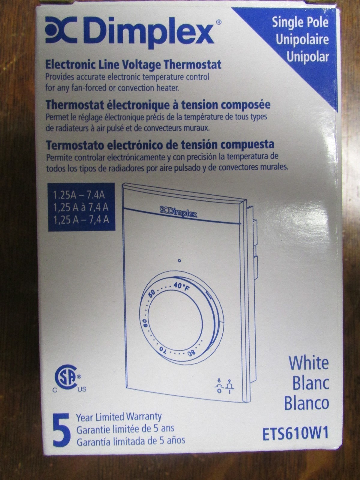 DIMPLEX ETS610W1 1.25-7.4 AMP Electronic Line Voltage Thermostat White