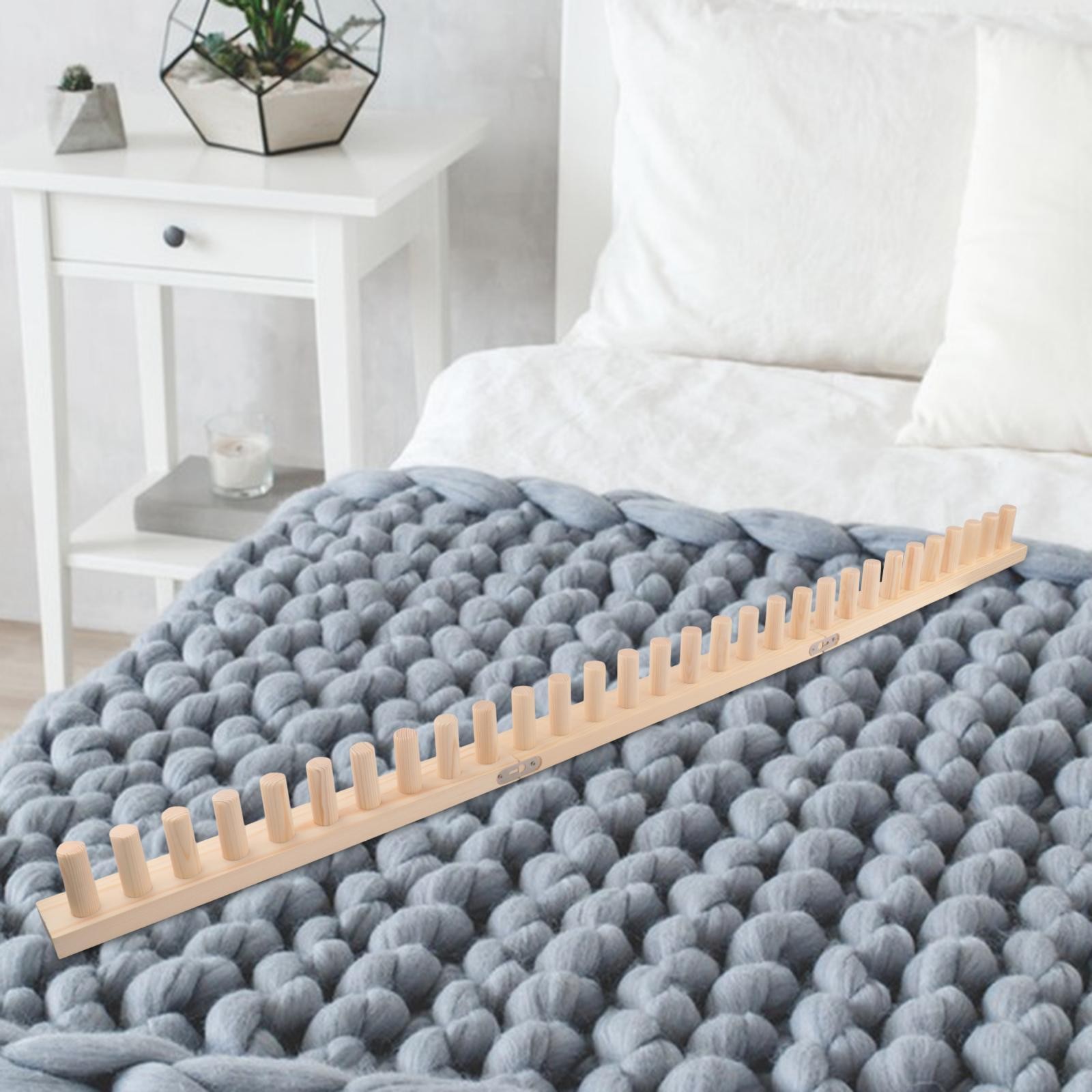 Wooden Knitting Loom Kit Thick Blanket Loom Adjustable Size Beginner Friendly