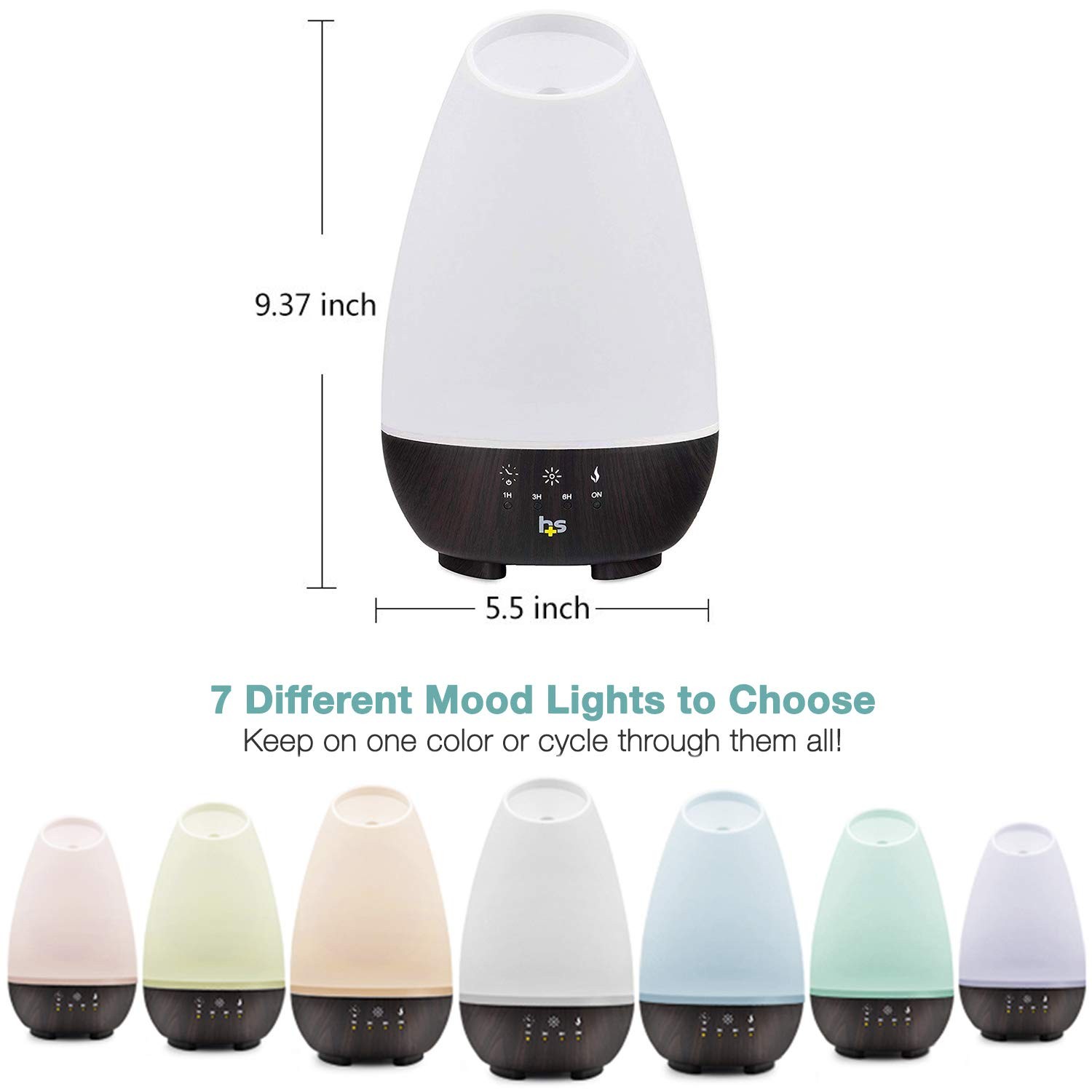 500ML Essential Oil Diffuser Cool Mist Humidifier 7 LED Colors White