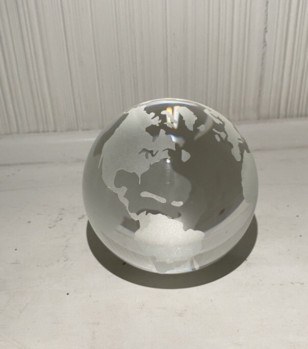 Round Earth Globe World Map Crystal Glass Clear Paperweight Table Desk Decor