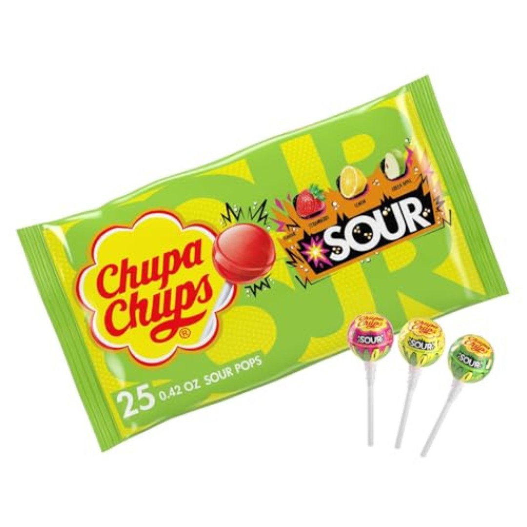 SOUR Lollipops, Variety Pack, Lemon, Strawbery & Apple Flavored, Individually Wr