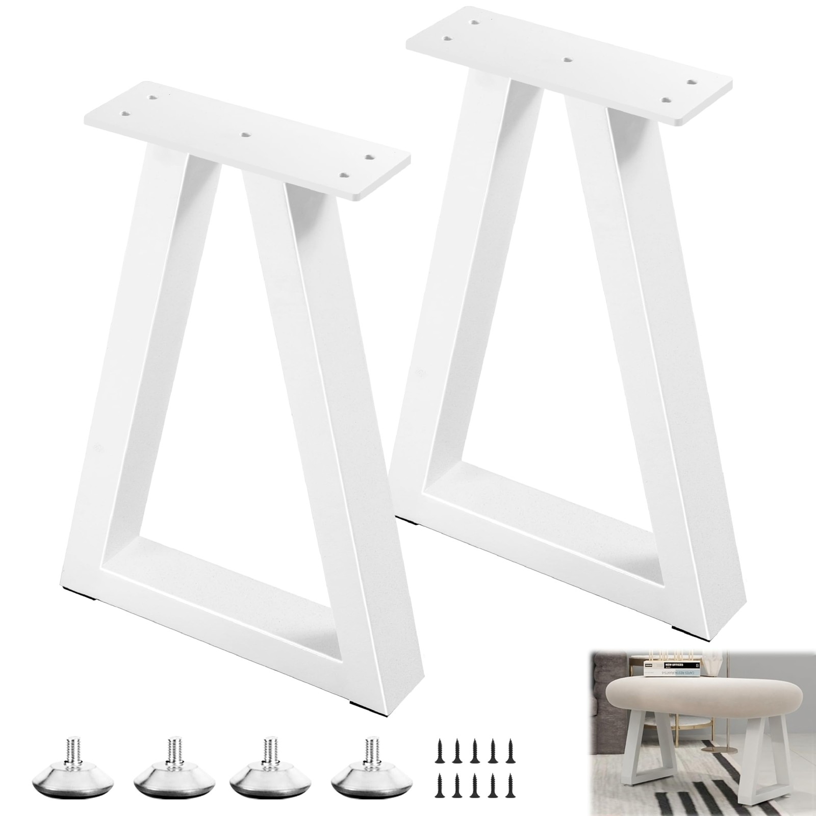Y-CFHFC 16 Inch Metal Table Legs, Trapezoid Bench Legs 16 '' Trapezoid, White