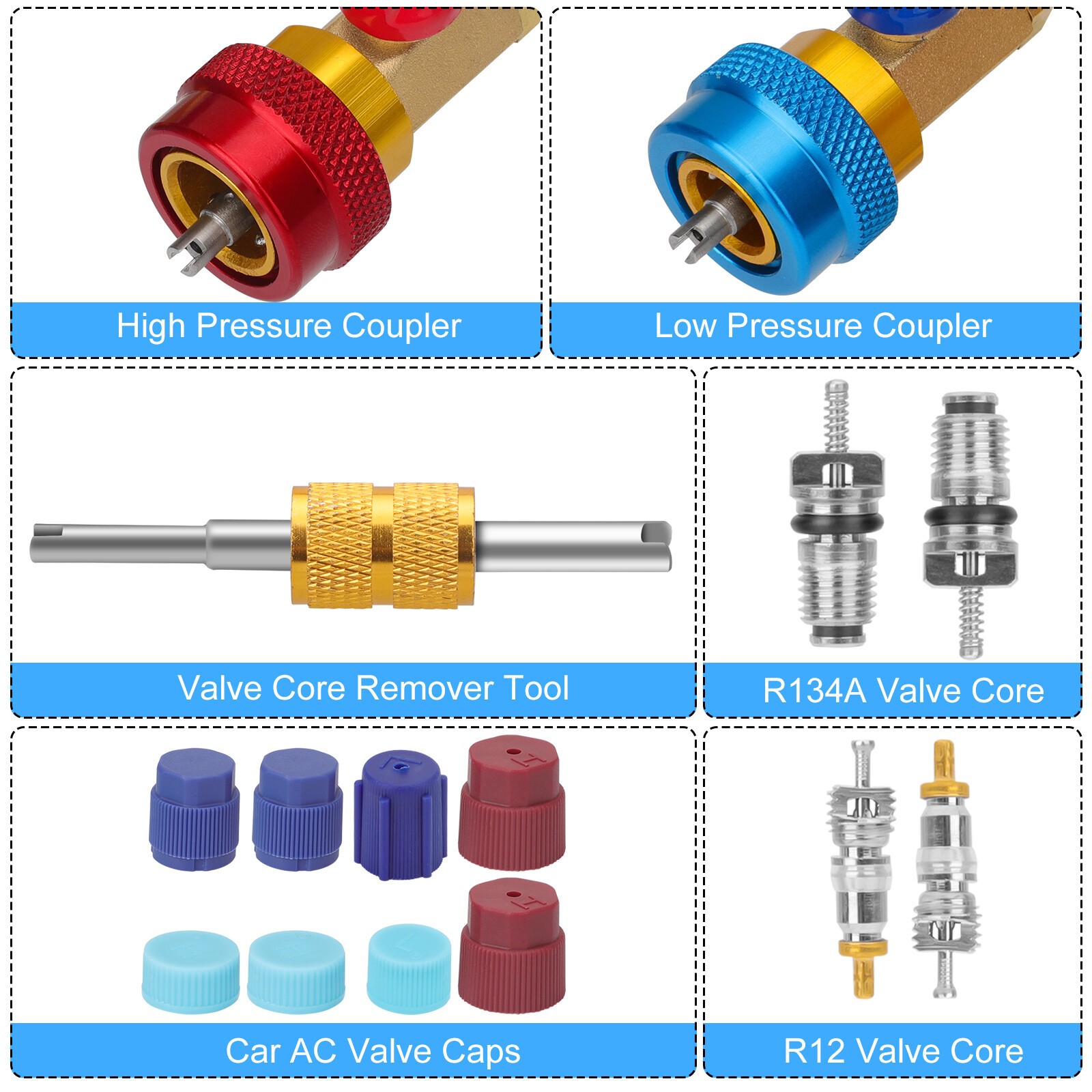 Car A/C R134A System Valve Core Quick Remover Installer Tools High Low Pressure