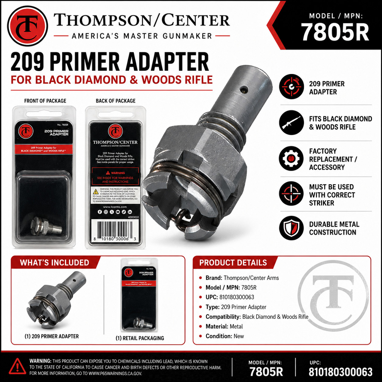 Thompson Center 209 Primer Adapter 7805R Black Diamond Woods Rifle Muzzleloader
