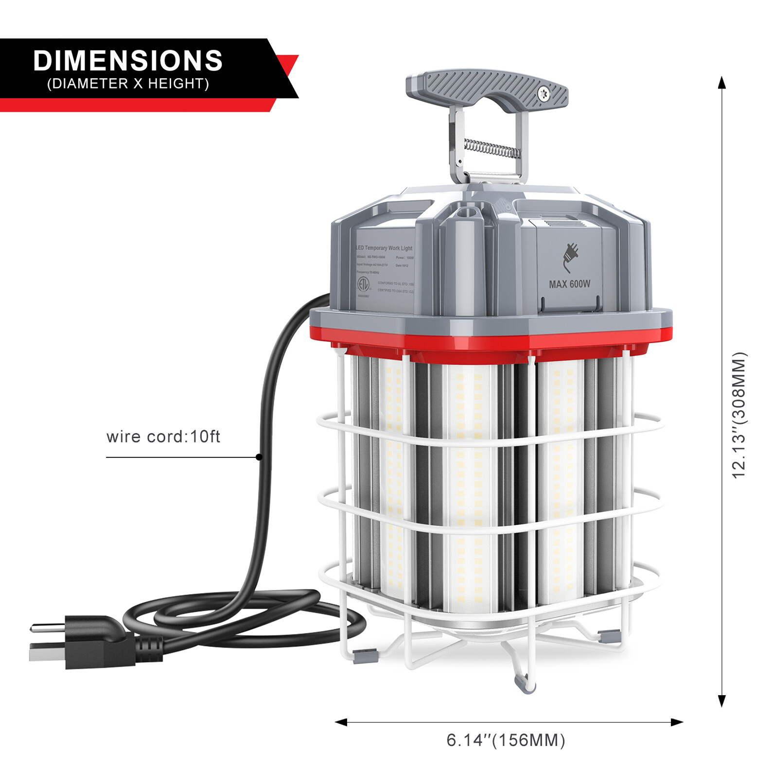 80W Linkable LED Temporary Work Light Building Construction Workshop Portable