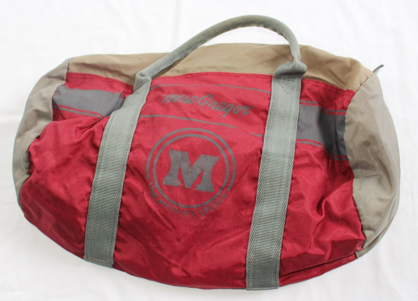 vtg 80s McGregor Full Zip Duffle Bag Gym Golf Maroon Red Beige Nylon Sport Small