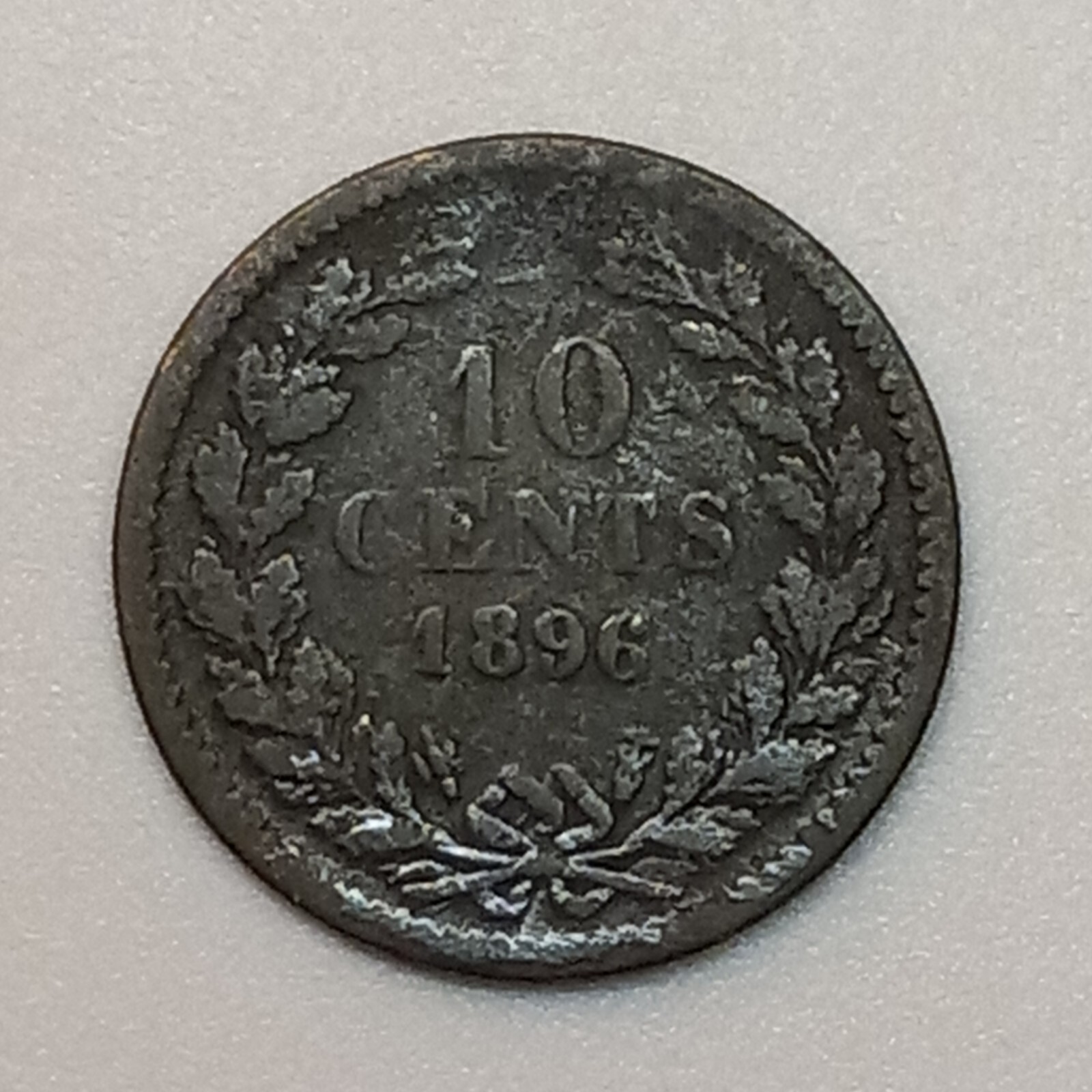 1896 Netherlands 10 Cents- Corrosion