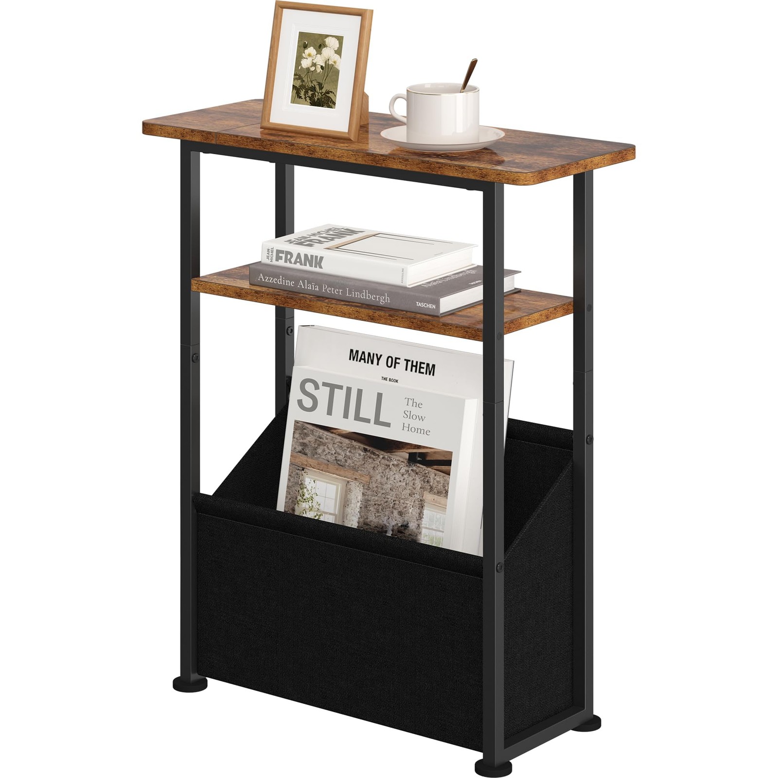 Narrow Side Table Skinny End Storage Basket 3 Tier Slim Sofa Couch Bedside