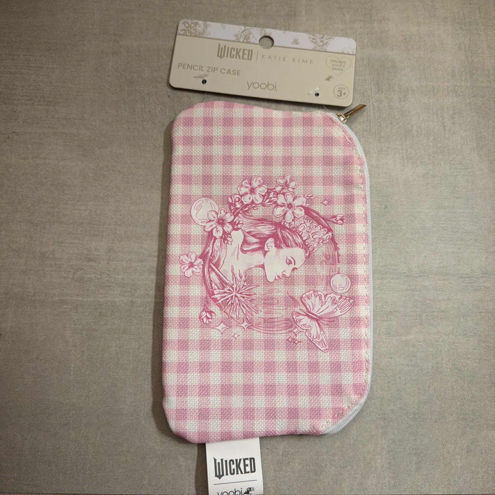 Yoobi Wicked Katie Kime Pencil Case Pink & Green Gingham Pattern Witchy NWT