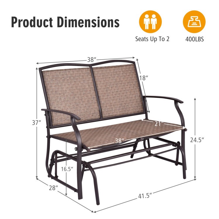 Dual-Person Steel Rocking Loveseat 41.3x28.1x36.6in 396lb Texilene Brown