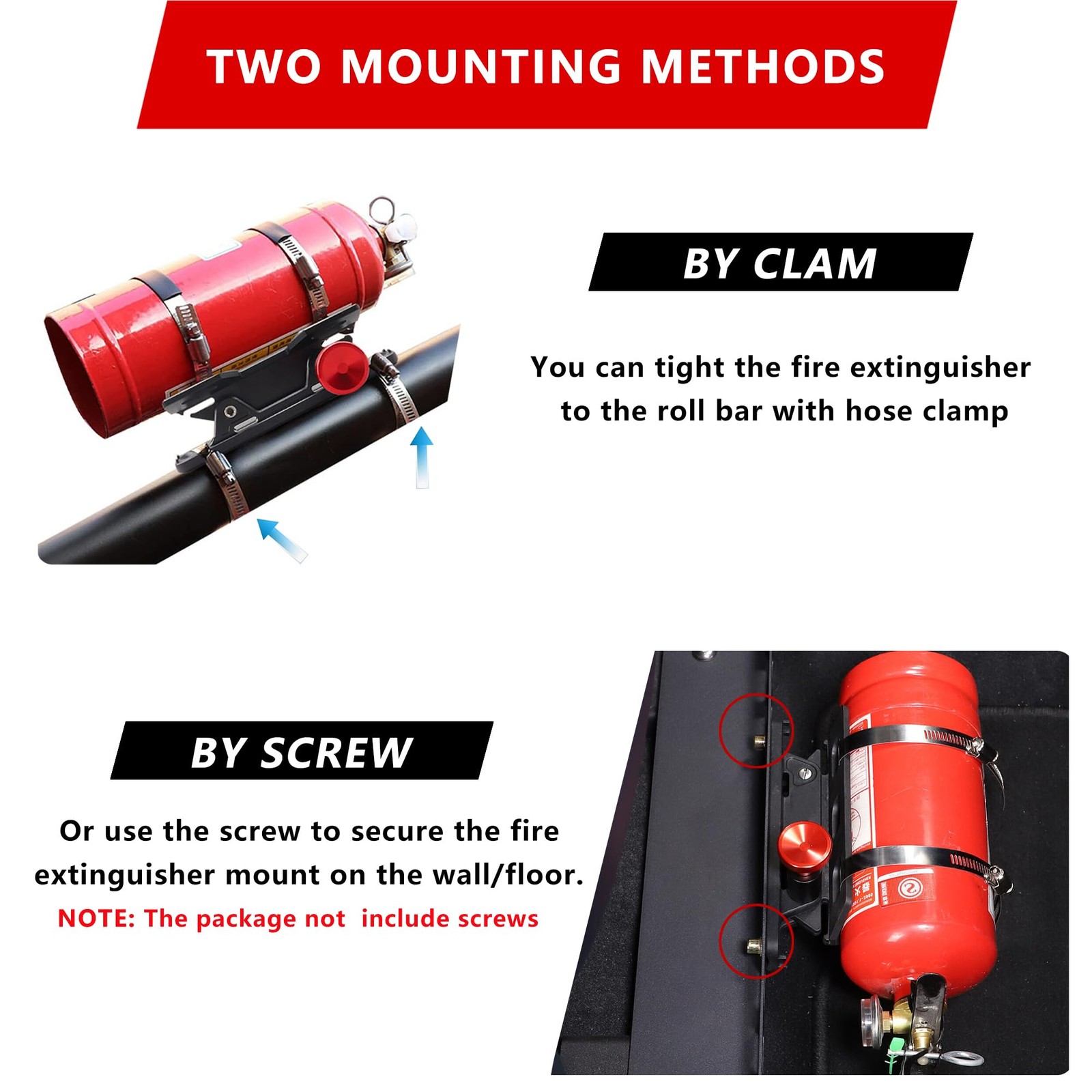 Quick Release Fire Extinguisher Mount - Aluminum Adjustable UTV Roll Black