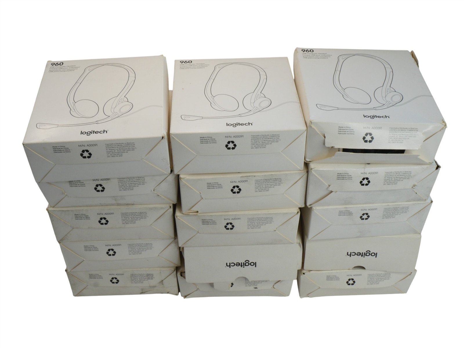 Lot of 15 Logitech 960 USB Computer Headset Over-the-Head Black - Free Shipping