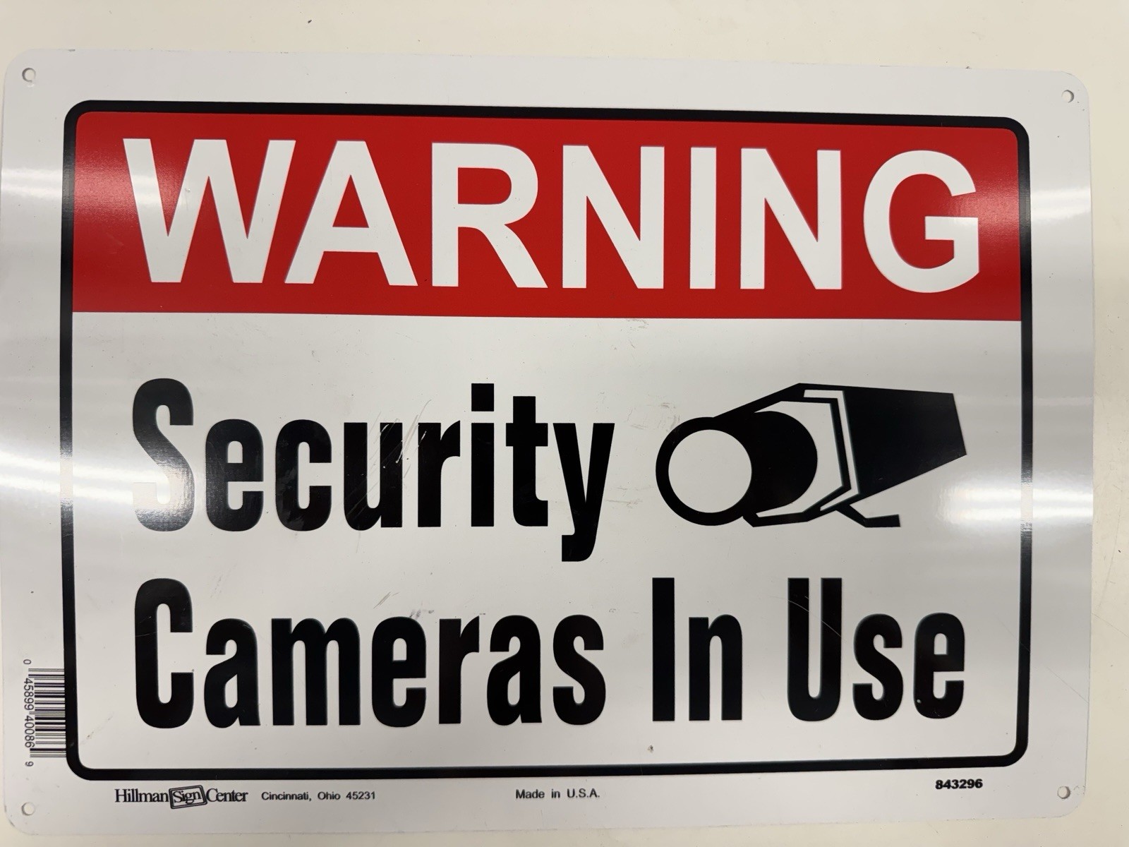 Warning Security Cameras In Use Metal Sign 10x14 Inches with Scratch