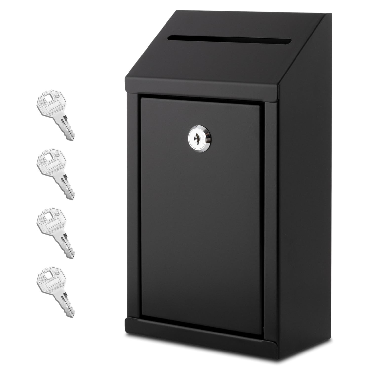 EIENHOSHI Metal Donation Box with Lock, Wall 3"D x 5.7"W x 10.25"H, Black