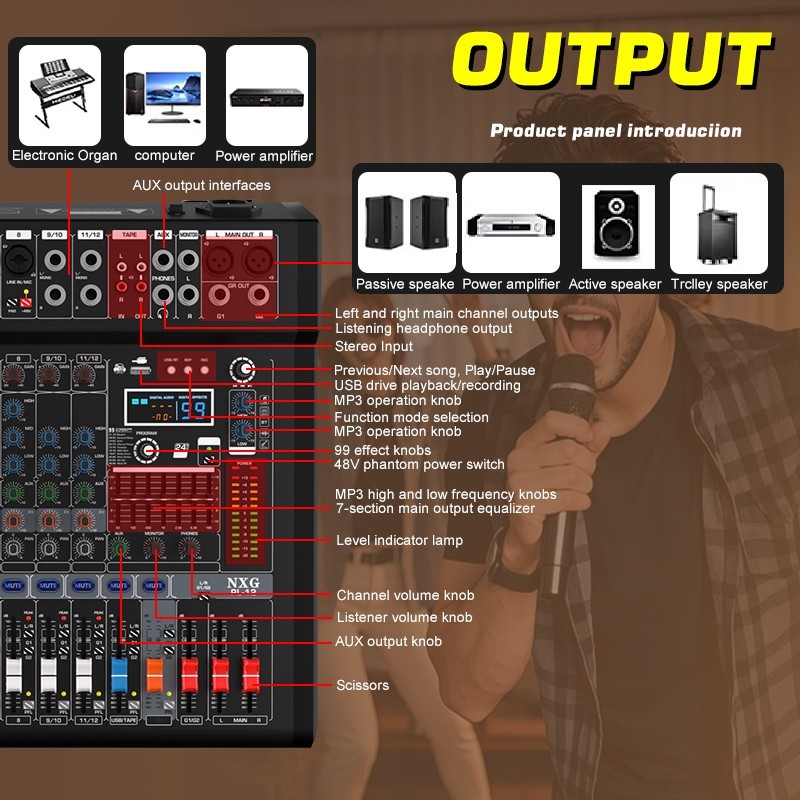 12-channel professional mixer with 99 DSP effects and Bluetooth/USB connectivity