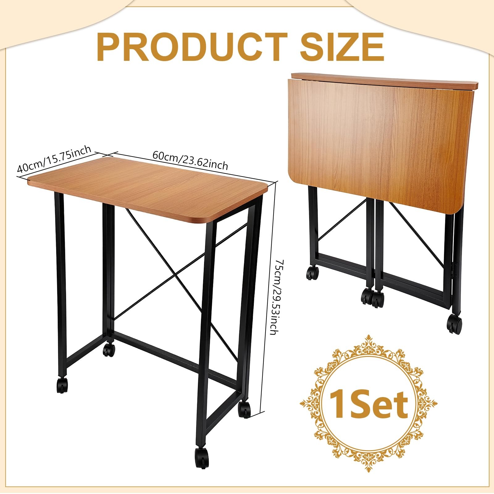 23.6Inch Folding Laptop Cart Table, Mobile Small Rolling Computer Desk for Po...