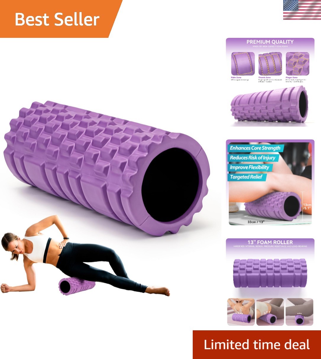 Patented 13-Inch Foam Roller - High Density Muscle Massager for Recovery & Fl...