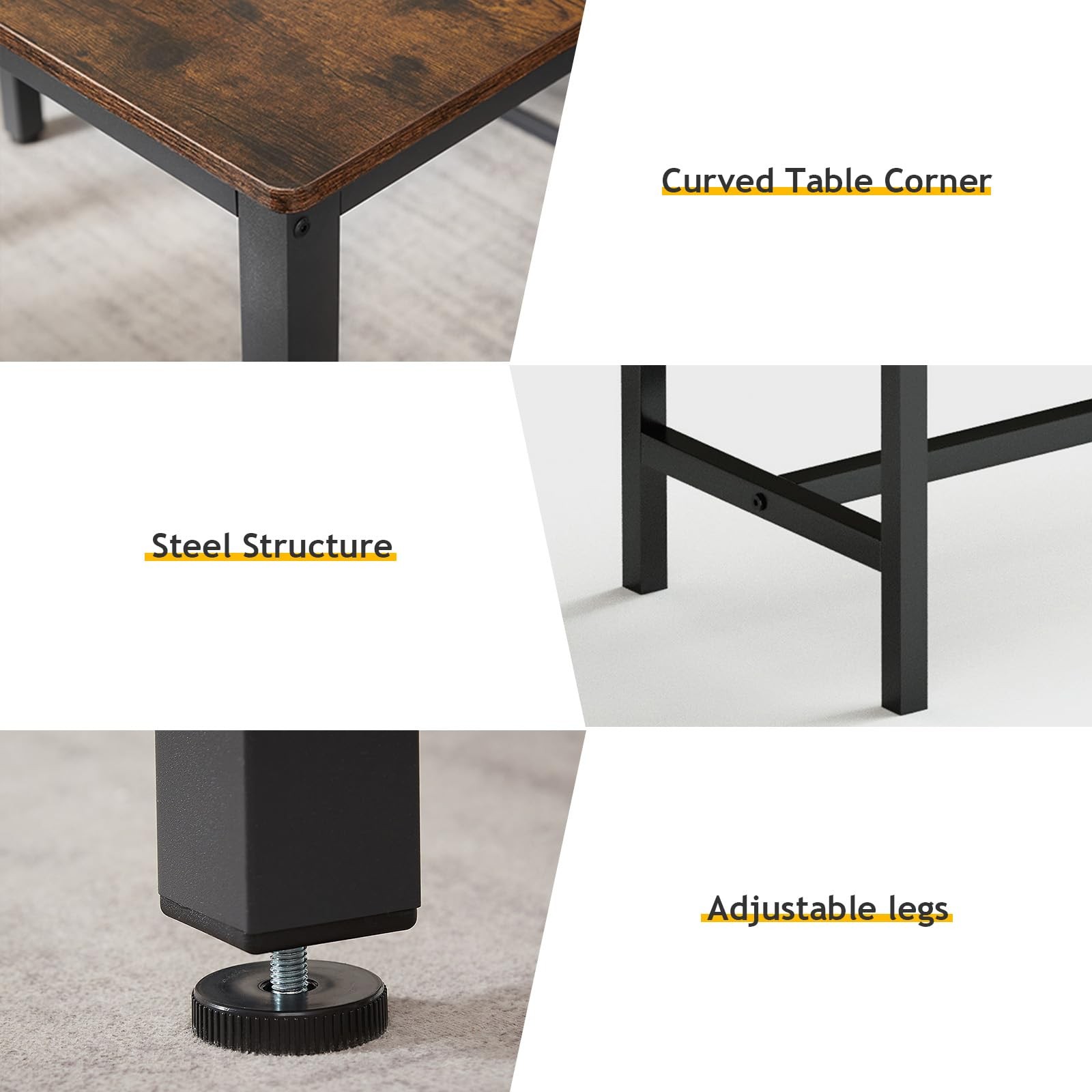 Dining Room Table Bench Set for 4, Modern Space Saving Kitchen Table with wit...