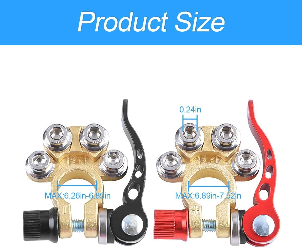 Battery Terminal Clamp Connectors, 2 Pcs 4 Way Quick Release Black/Red-2