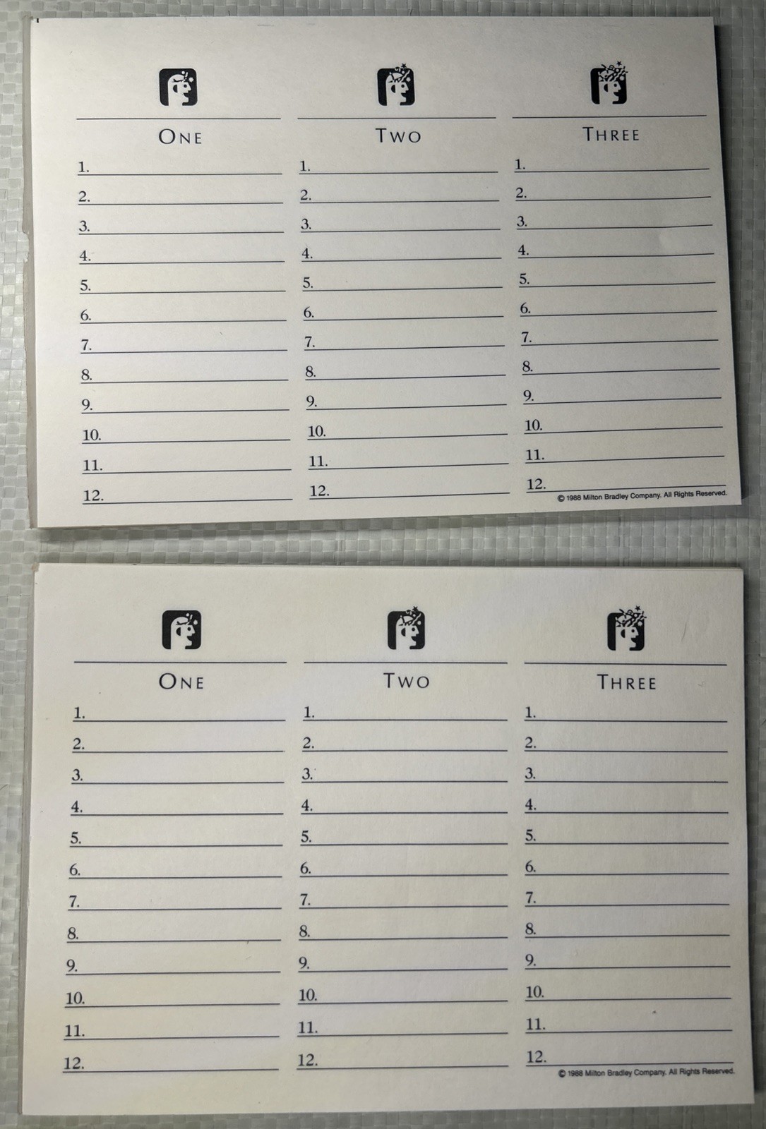 Two Scattergories 1988 Answer Sheets – Vintage Replacement Pads – Milton Bradley