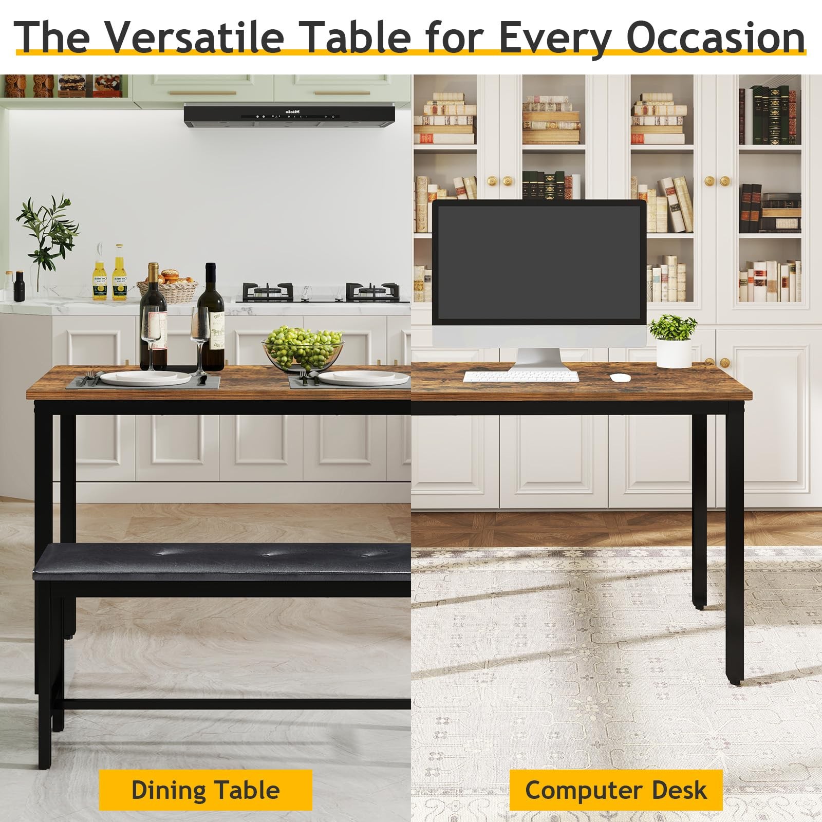 Dining Room Table Bench Set for 4, Modern Space Saving Kitchen Table with wit...