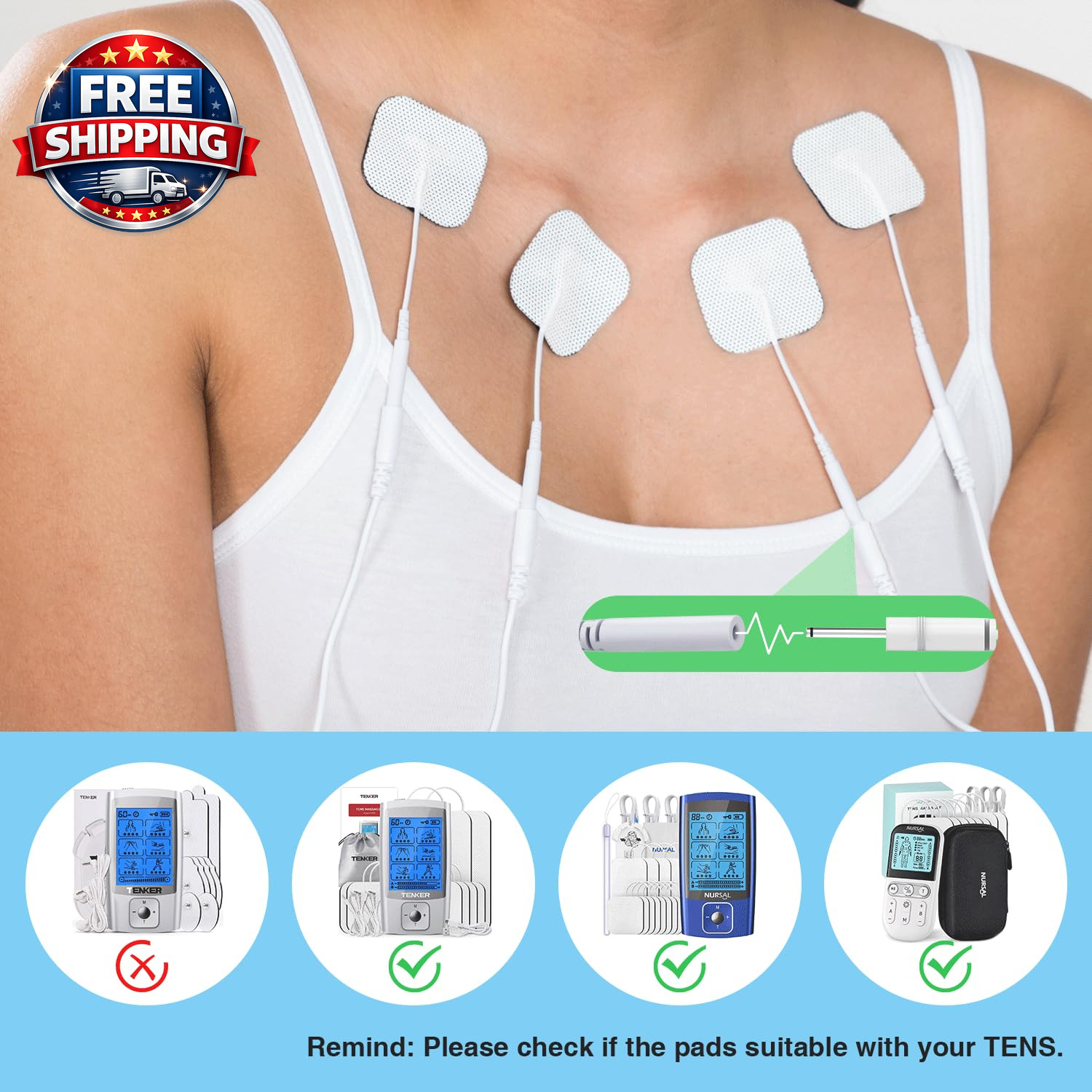 Reusable TENS Unit Replacement Pads 2x2" - 20PCS 3rd Gen Electrode Pads