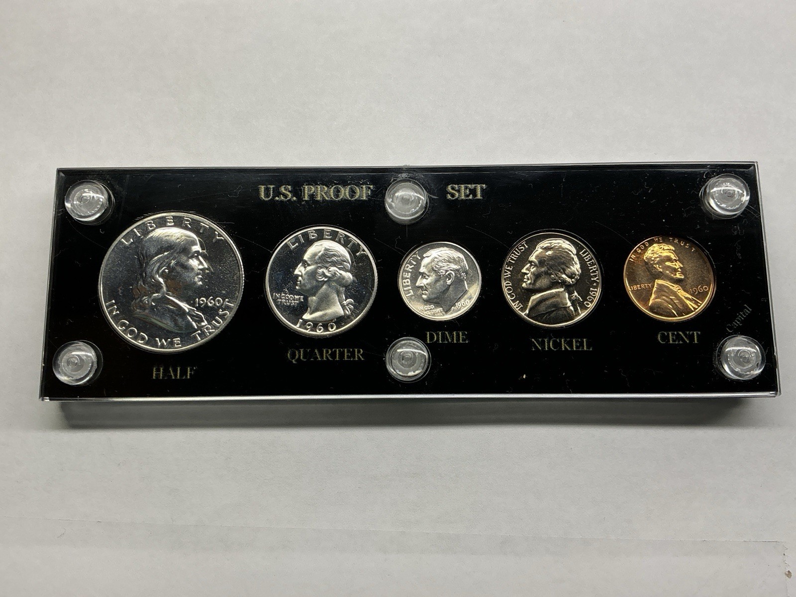 1960 US Mint Silver Proof Set with Vintage Black Capital Holder 071526 76de