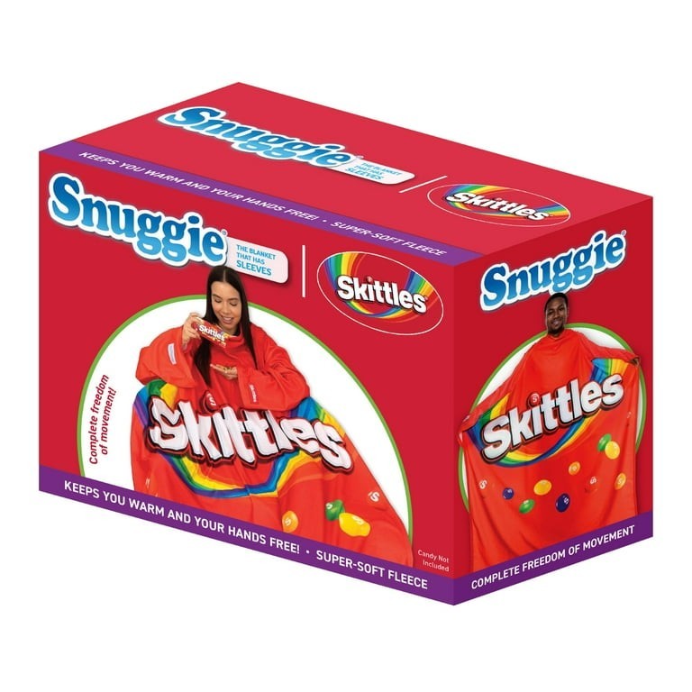 Snuggie Skittles Wearable Super Soft Fleece Blanket with Sleeves 71” x 54” New