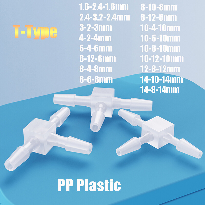 Plastic T-Type Three Way Connector Barb Reducing Hose Tube Fittings 1.6mm-14mm