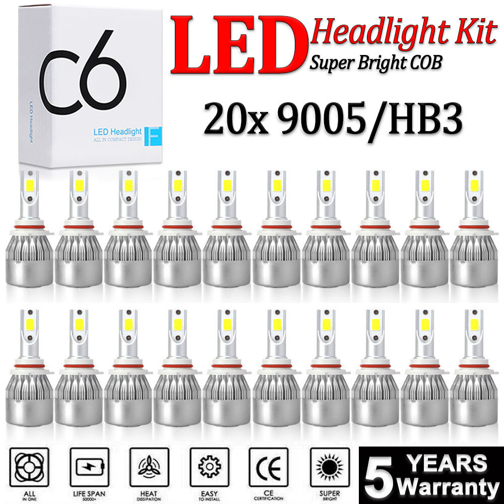 20x 9005 HB3 H10 LED Headlight or Fog Lights Kit White 6500K High/Low Beam Bulbs