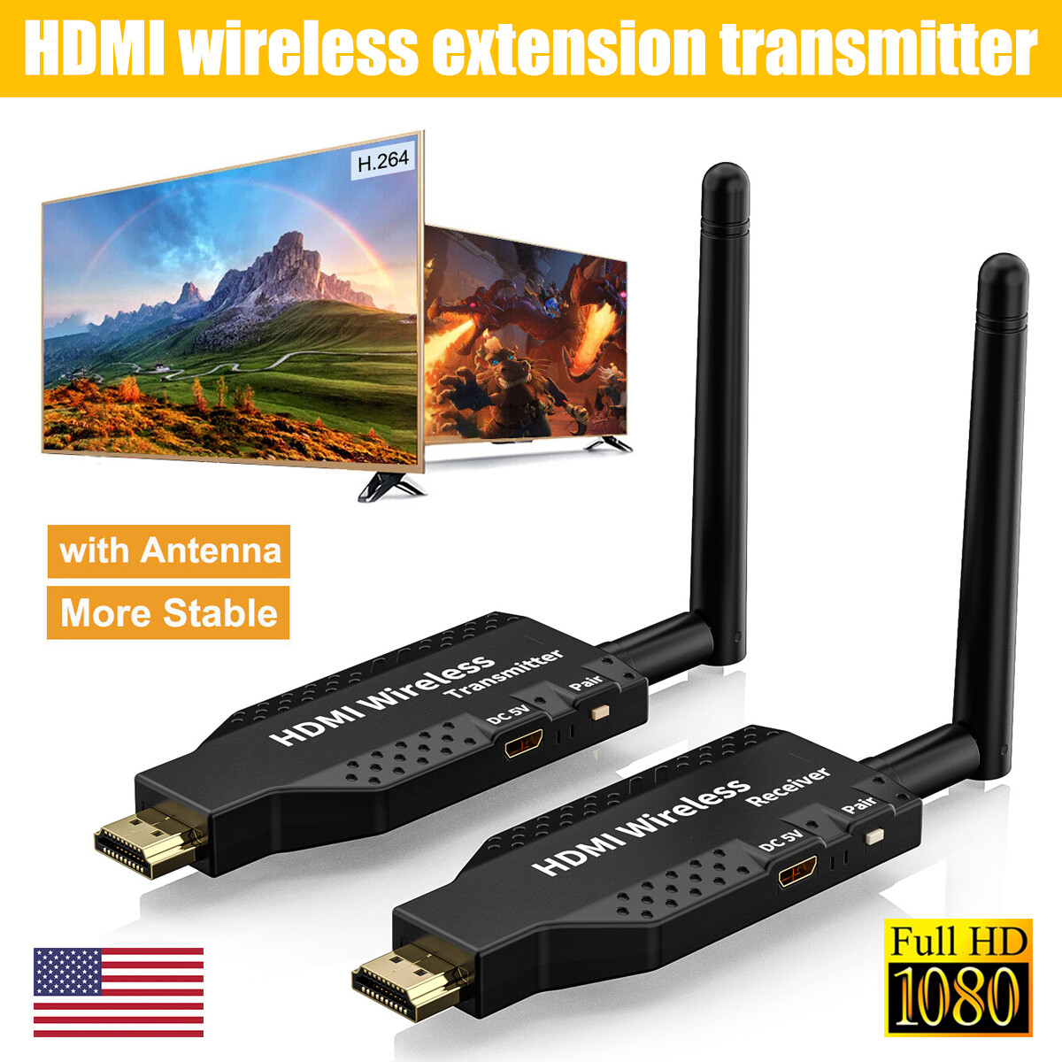 Wireless HDMI Extender Video Transmitter Receiver Screen Mirroring 1 PC To TV※A+