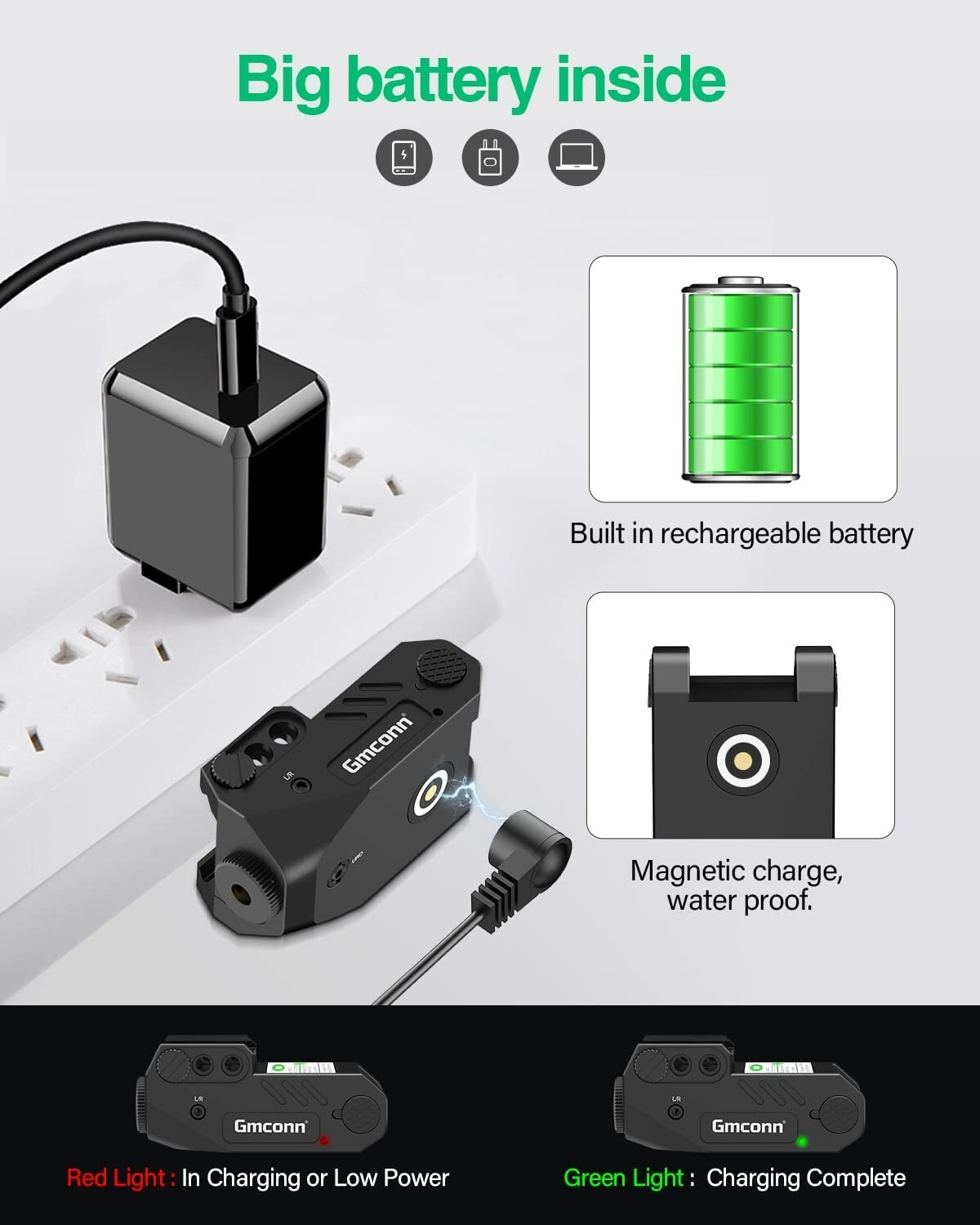 Gmconn Low Profile Blue Laser Sight Rechargeable Magnetic USB Picatinny Pistol
