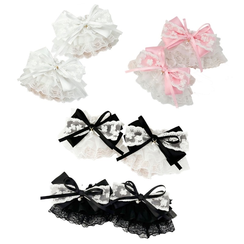 Elegant Faux Pearls Bows Lace Wrist Cuffs Hand Sleeve For Women Girls