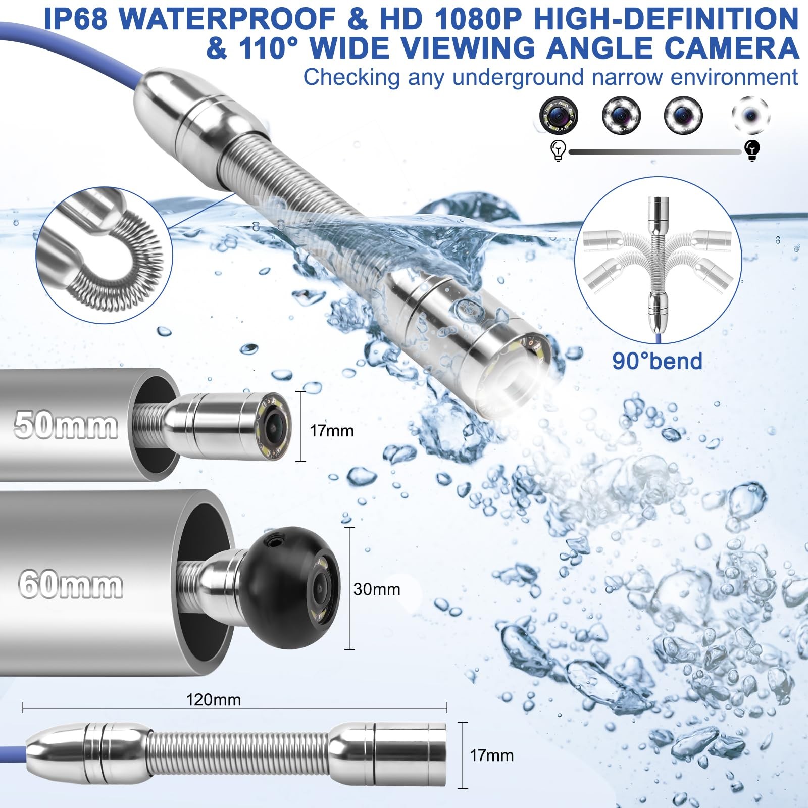 Sewer Camera w/DVR Function, 4.3" HD 1080P Screen Pipeline Inspection Camera,...