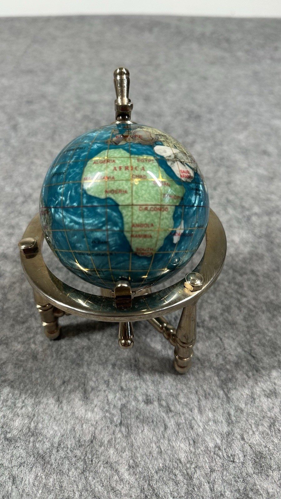 Multicolor Rotating Desktop Globe w Silver Tone Metal Holder