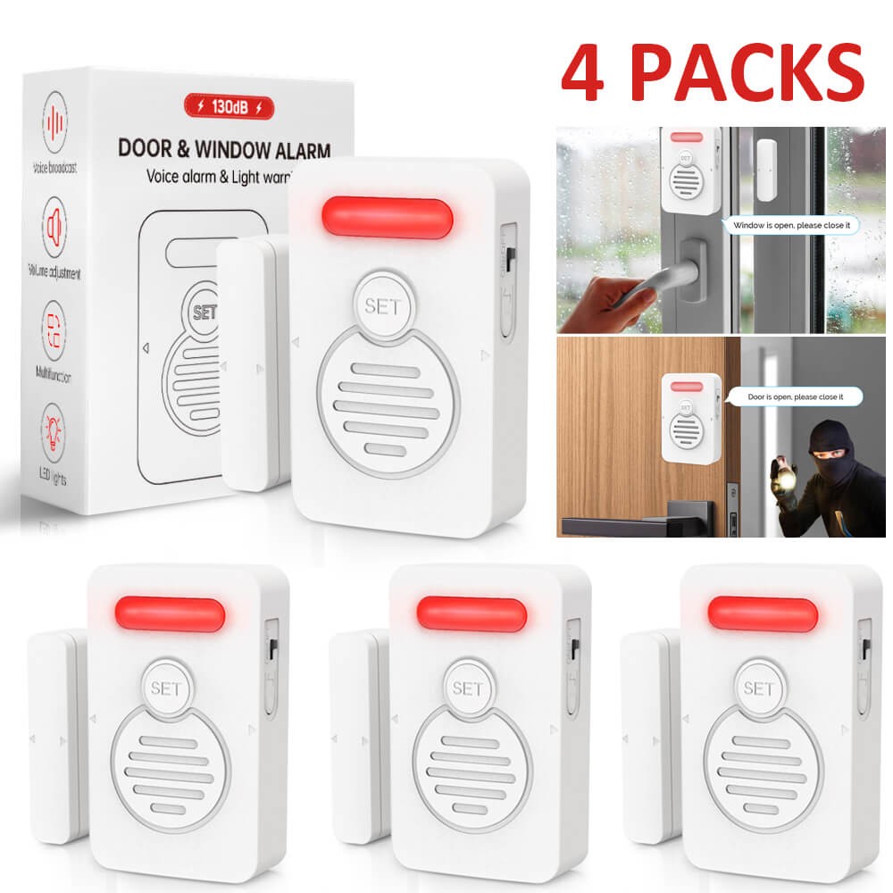 Refrigerator Alarm Wireless Doorbell Sensor 3-Level Volume Voice Window Alert ×4