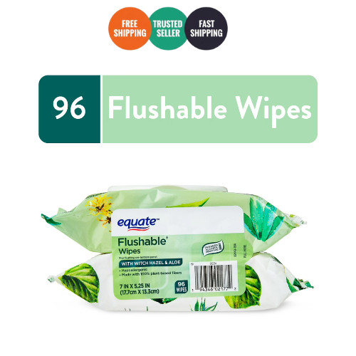 Equate Flushable Wet Wipes with Witch Hazel & Aloe, 96 Wipes (2 Pack)