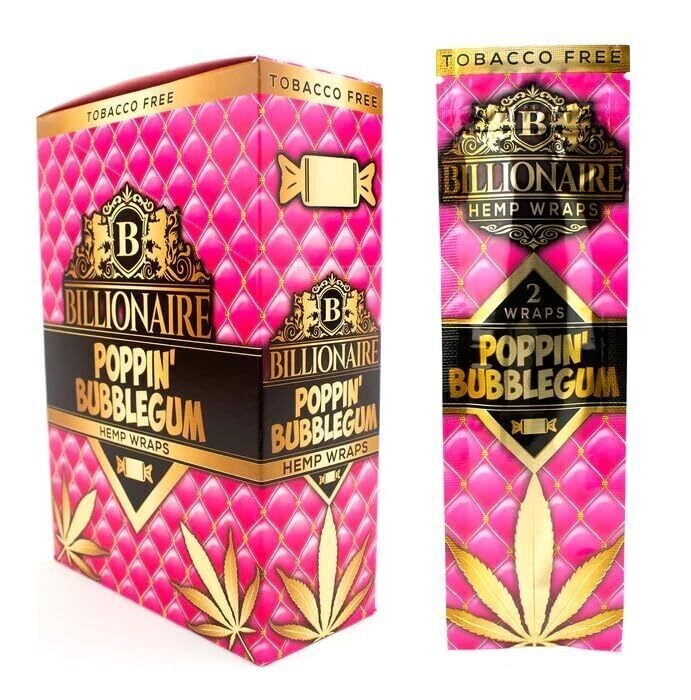 Billionaire H. Natural Wraps Rolling Papers Poppin Bubblegum Display of 50 Wraps