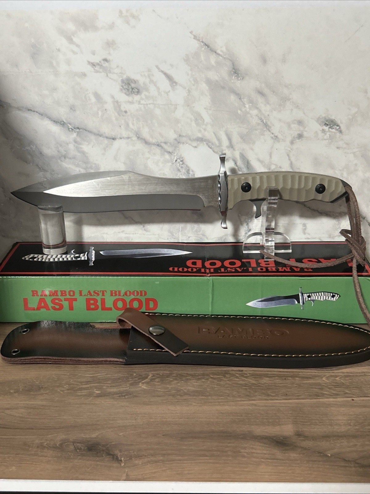 New Rambo Last Blood Heart Stopper Bowie Knife and Leather and leather wristband