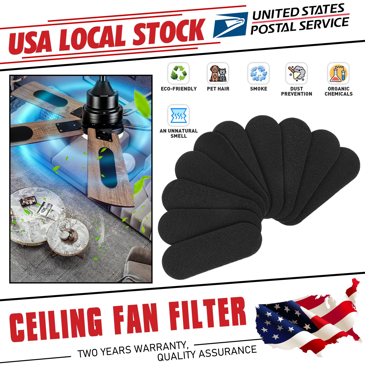 20Sheets 9.8"x3.5" Ceiling Fan Filters-Easily Sticks on Ceiling Fan Blade Top