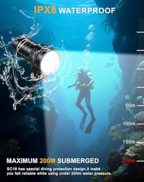 16 LED 5000 Lumens Dive Light, 200M Underwater Diving Flashlight | 3 Modes,