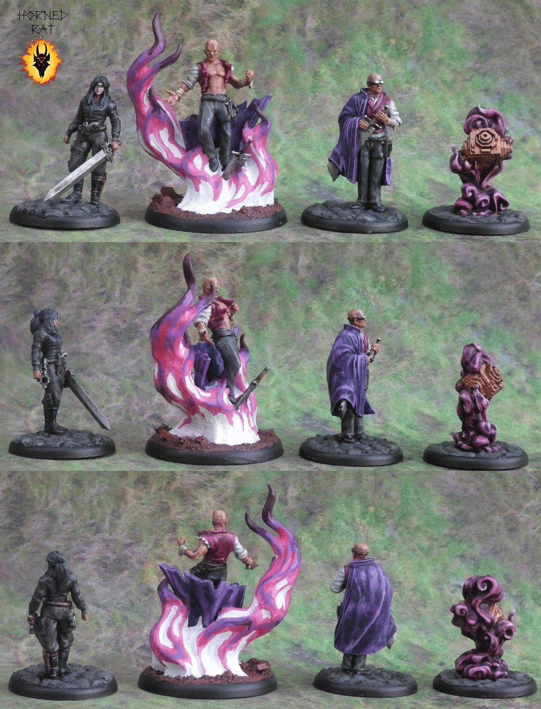 Malifaux Arcanist Witness Crew, Damian Ravencroft, 7 models, painted