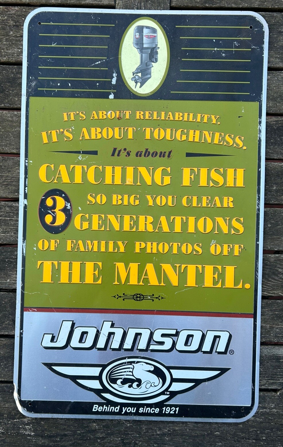 1990s Johnson Sea Horse Outboard Motor Sign  Embossed Aluminum