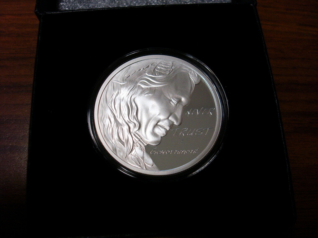 2018 SILVER SHIELD CHIEF REGRET: NEVER TRUST GOVERNMENT 1 oz 999 SILVER ROUND(E)