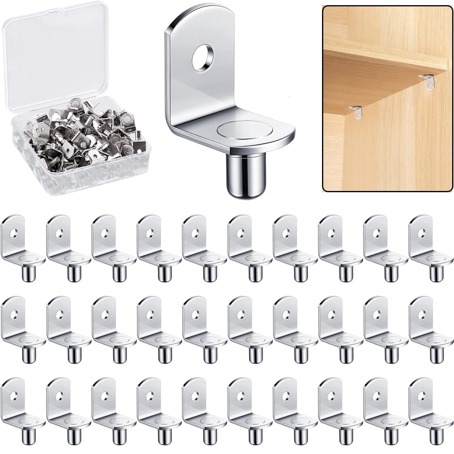 5mm Shelf Support Pegs, Shelf Pegs with Hole, Cabinet Shelf Bracket Pegs, L-S...