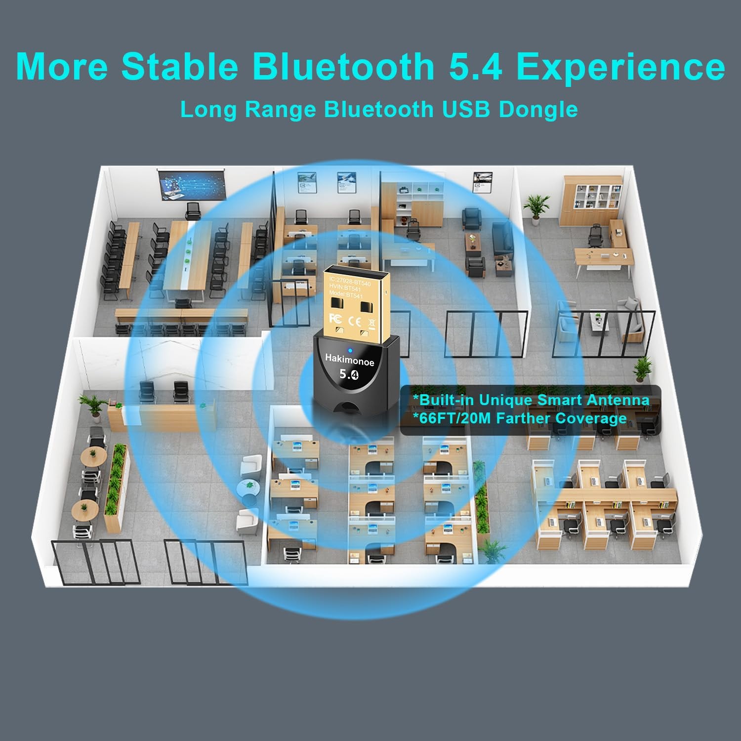 Hakimonoe Upgraded Bluetooth 5.4 Adapter for PC Laptop, Mini Size, Black
