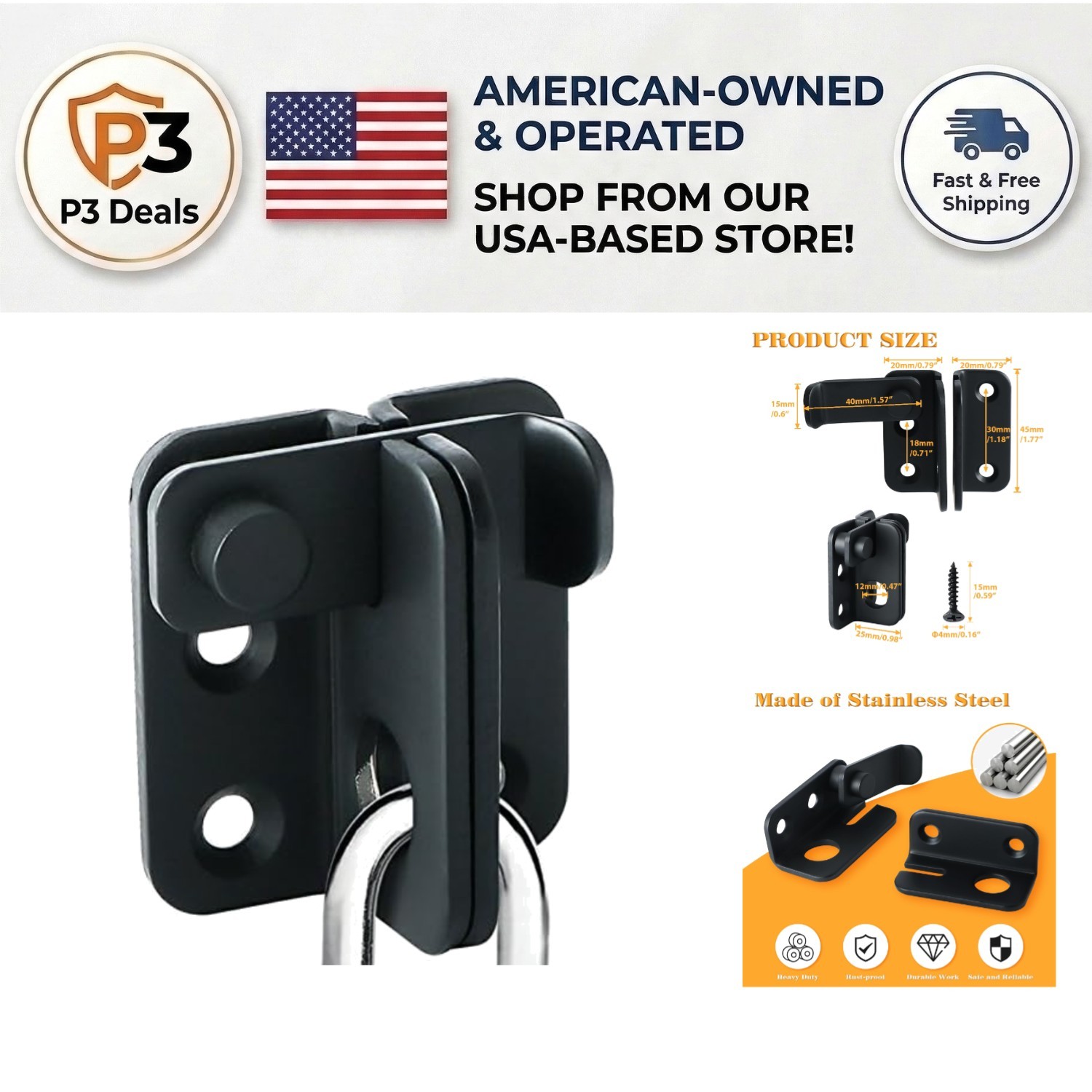 S-Size Heavy-Duty Flip Latch Door Lock - Anti-Corrosion Stainless Steel Finish