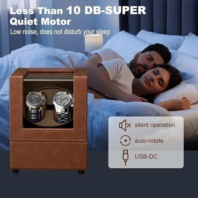 Automatic Rotation Double Watch Winder Box Leather Storage Display Case Gift